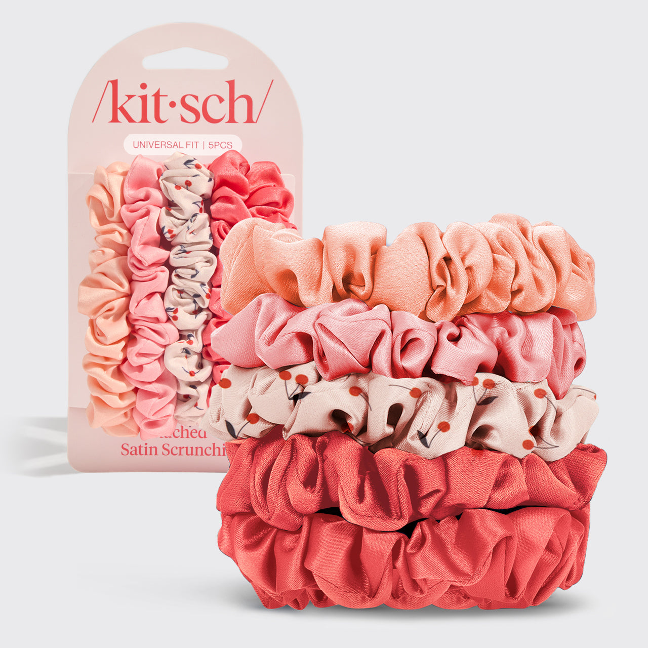 Cherry Blossom Ruched Satin Scrunchies 5pc Set