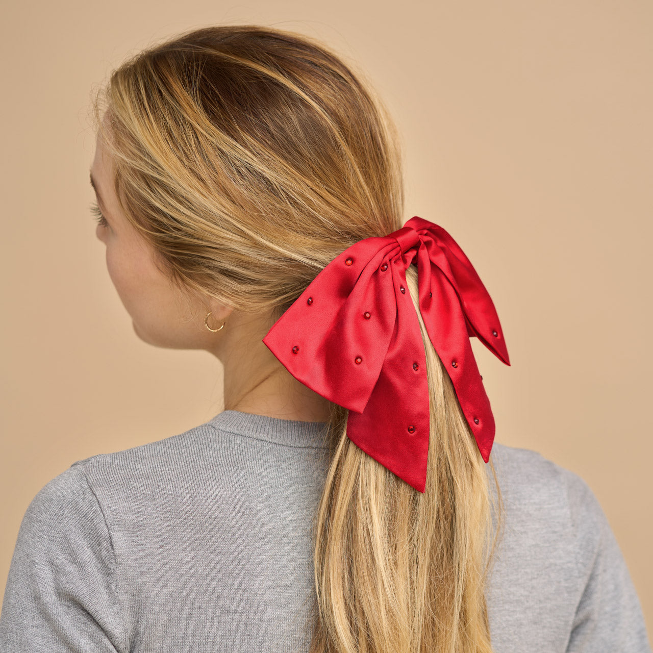 Satin & Rhinestone Bow Scrunchie - Image 4