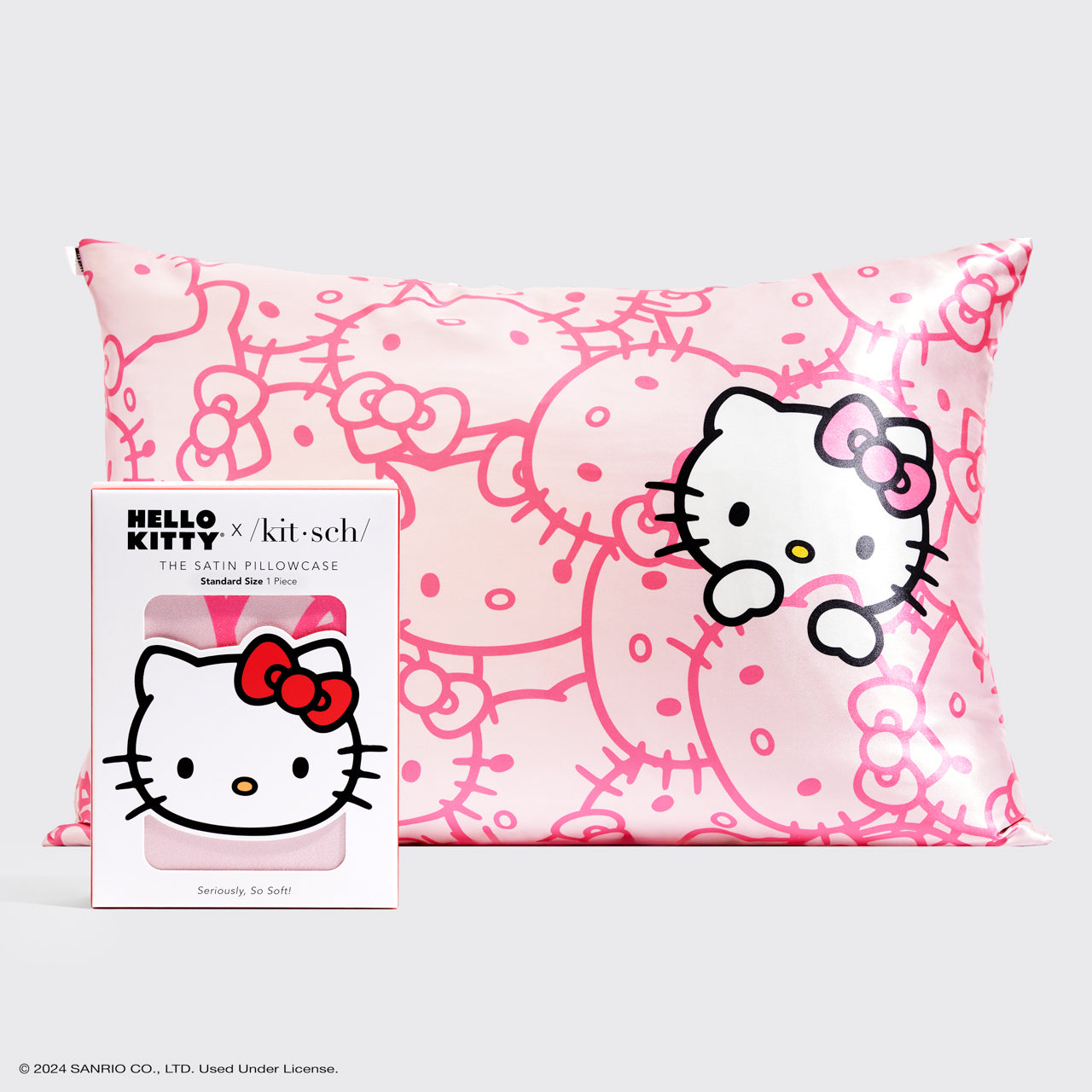 Kitsch x Hello Kitty Satin Pillowcase in Pink Hello Kitty Faces