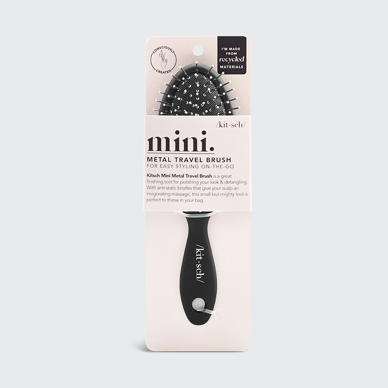 Alternative view of Recycled Plastic Metal Bristle Mini Travel Hair Brush - Black